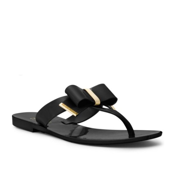 MICHAEL KORS BLACK GOLD Kayden Bow Jelly Thong Flats Sandals! SIZE 8! - Picture 2 of 7